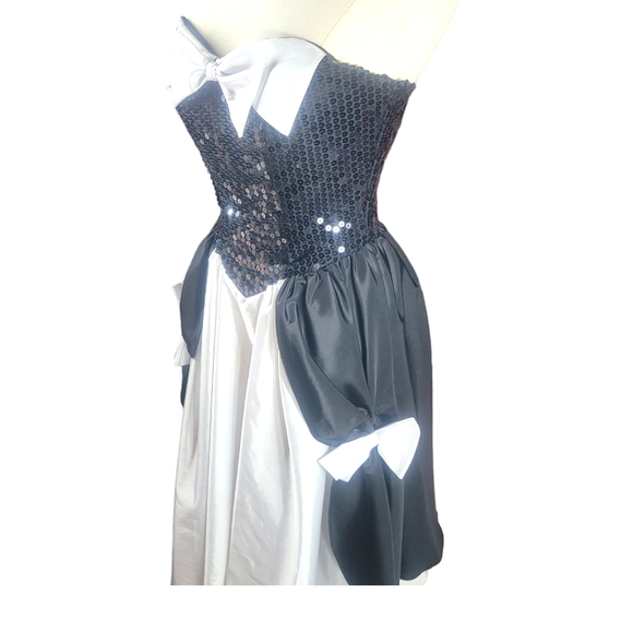 Nadine Vtg 80s Couture Dress Evening Gown Prom Corset Boned Winged Skirt Sequins - Picture 5 of 16